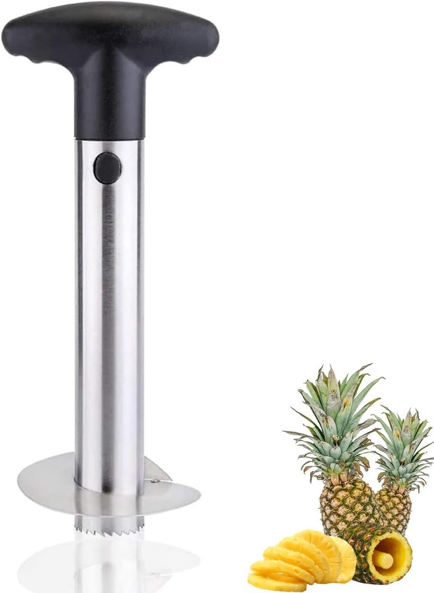 Ananas snijder en schiller van roestvrij staal, verbeterd ontwerp met versterkt mes voor snel en eenvoudig ananas snijden zonder mes