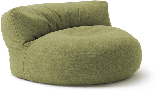 Lumaland Indoor linnen zitzak lounge, ronde zitzak voor binnen, 320 l vulling, 90 x 50 cm, linnenlook en feel, groente