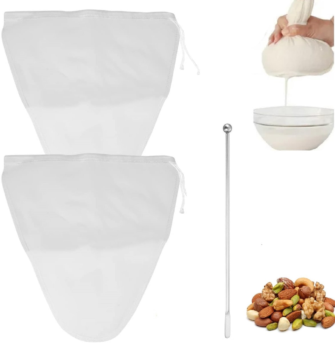 Jhubersproducts - Filterzak Amandelmelk - Herbruikbaar - 30 x 30 cm - Mesh Bag - 2 Stuks - Perfect voor Plantaardige Melk