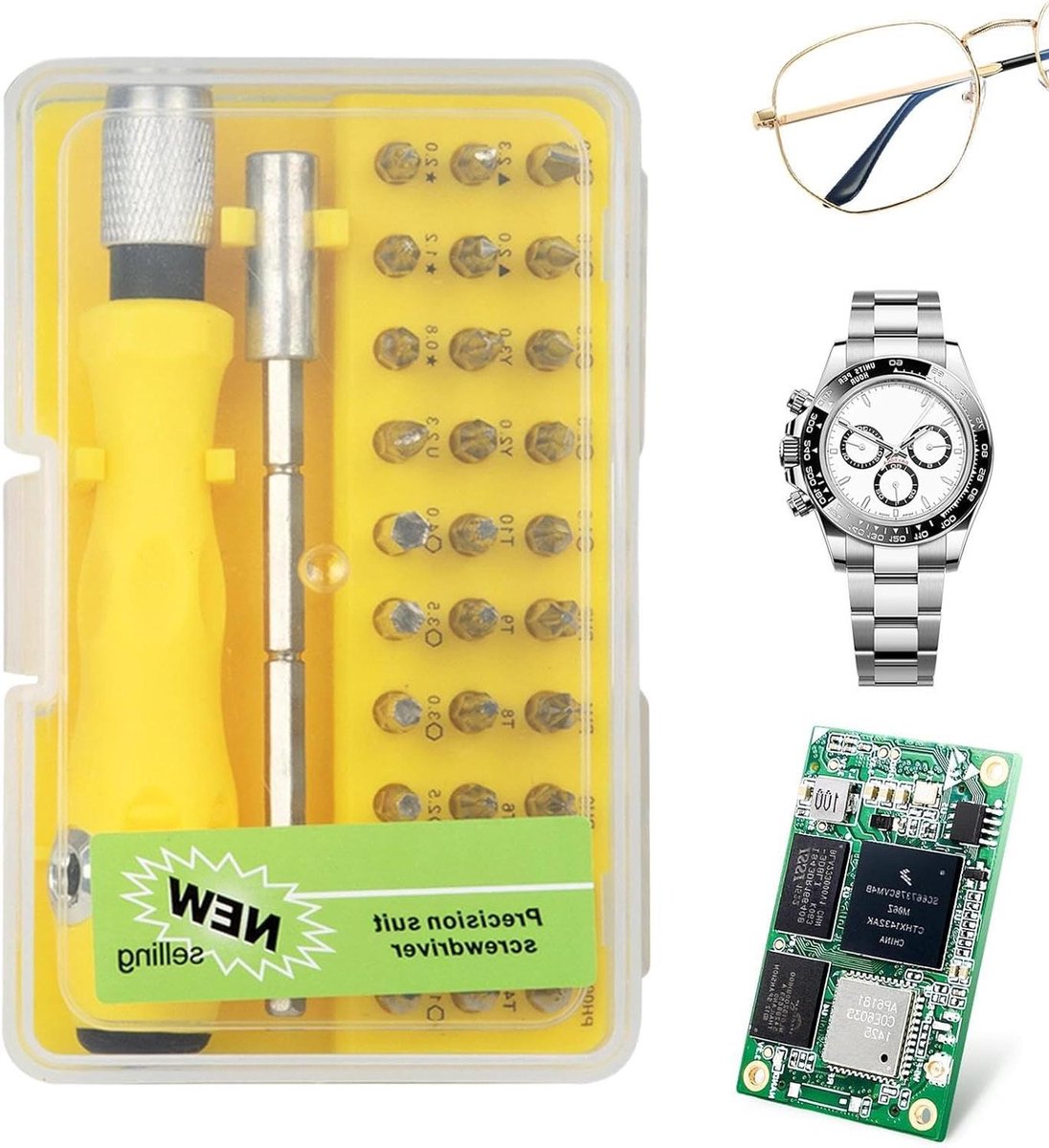 Precisie schroevendraaierset - Mini gereedschapskit - Elektronica reparatie - 32-in-1 functie - Compact formaat - Grijs