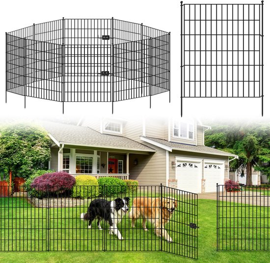 Lemlit Tuinhek met Poort 5 delig - Metalen Insteekhek met 4 Panelen en Hekpoort - Vijverhek en Dierenhek voor Hond Tuin Gazon en Border - 71 x 81 cm Breed - Zwart