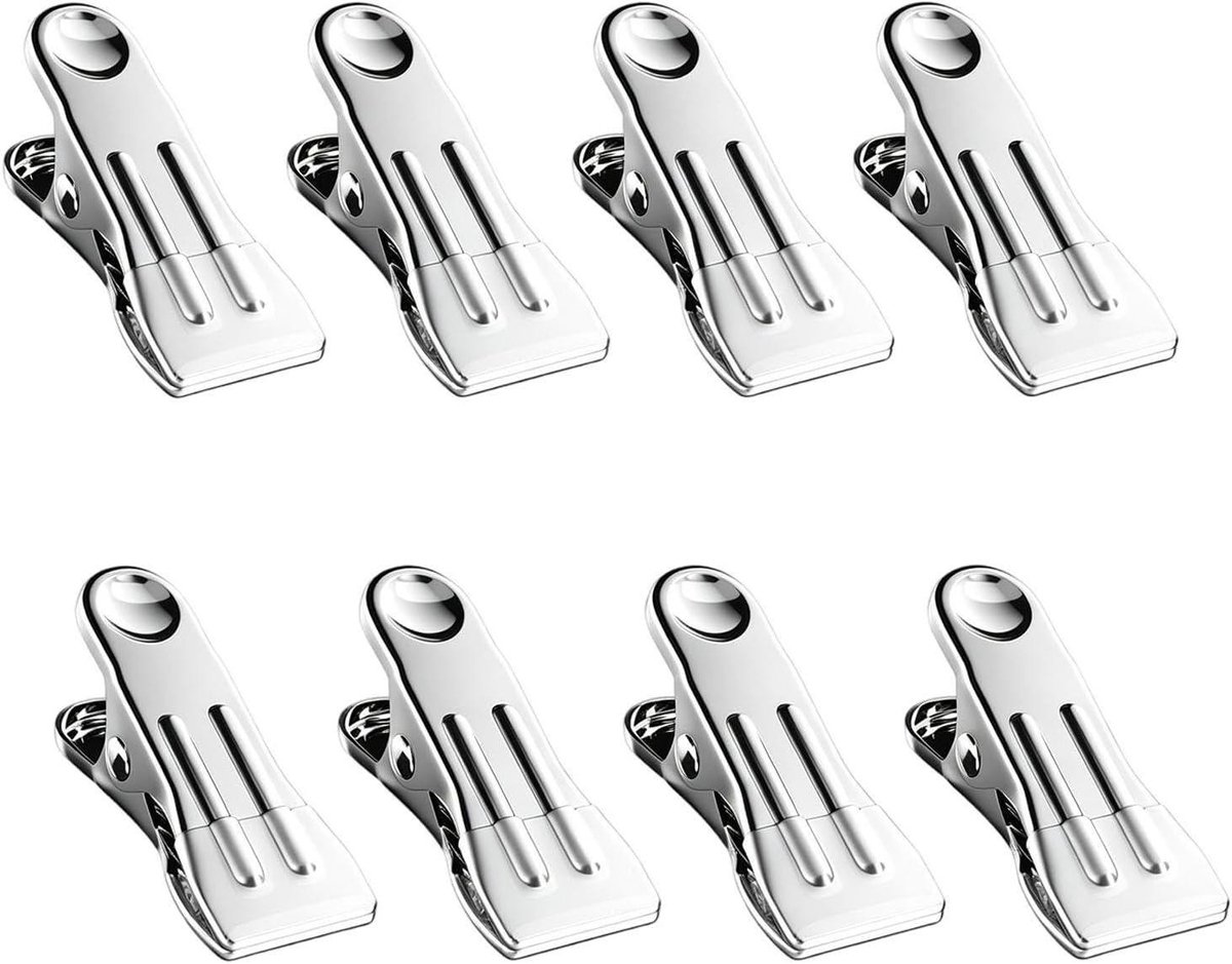 Sterke Wasknijpers - Kleding Clips - Kleding Ophangen - Roestvrij Staal - 8 Stuks - Wit