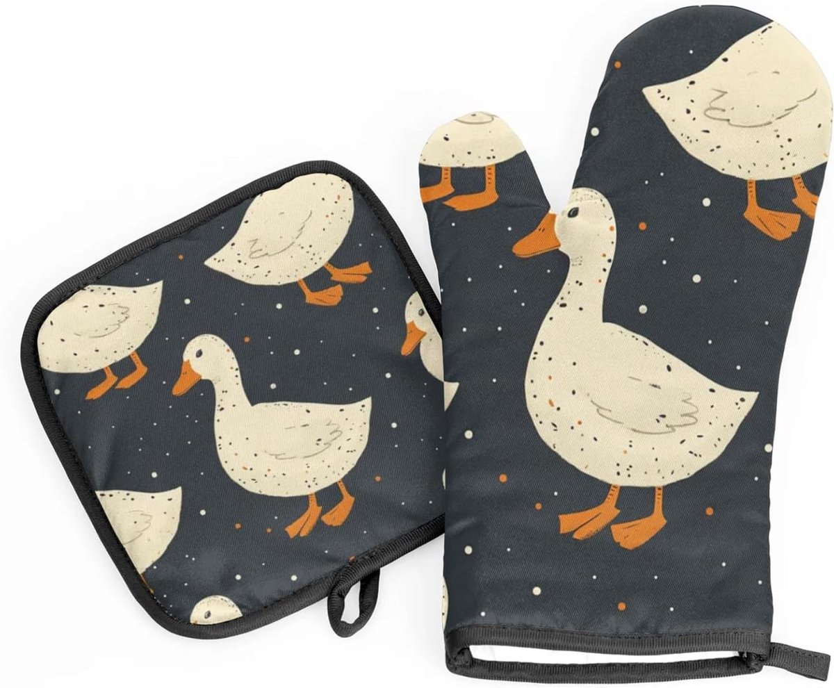 Ovenwanten Set - Keuken Wanten - Veilig Koken - Waterproof Polyester - 28 cm Lengte - Wit