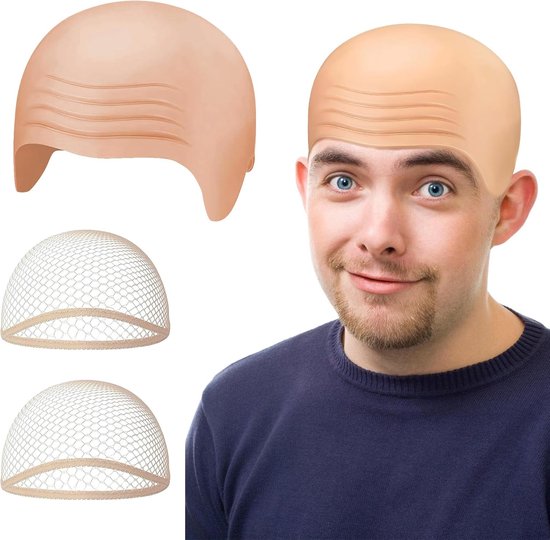 Halloween kale muts, latex kale hoed met 2 stuks haarnet, realistische beige bald-pet, voor volwassenen, Halloween-kostuums, podiumspellen, films, club-activiteiten en cosplay