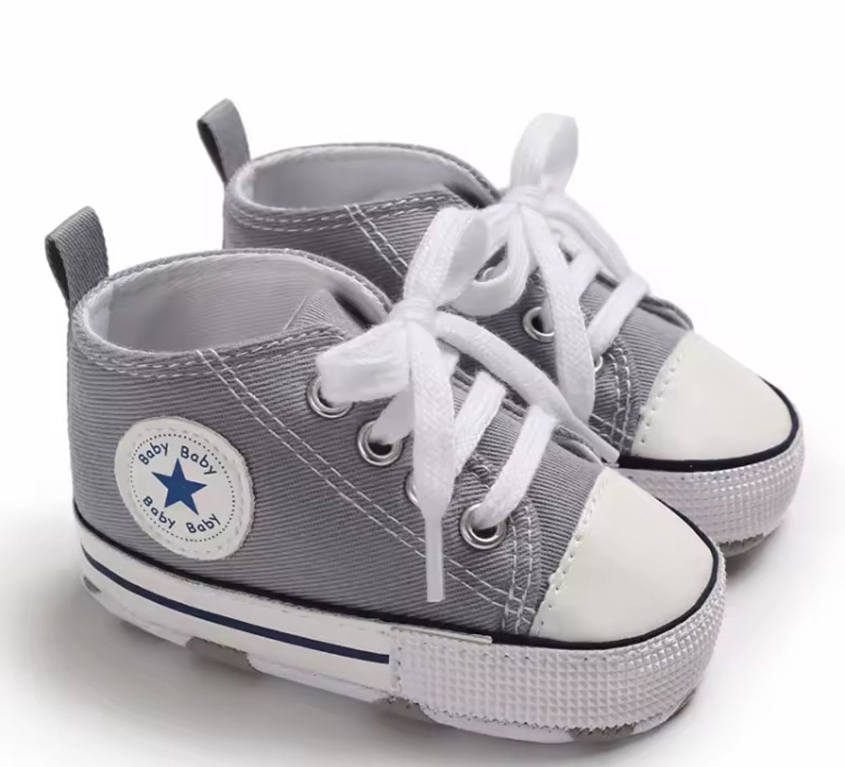 Stoere Baby Schoenen - Babysneakers van Baby-Slofje - Grijs maat 17 ( 11 cm)