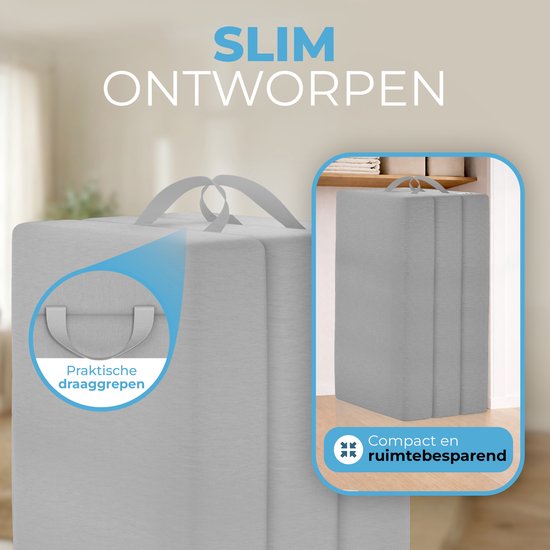 ELONEO Opvouwbaar Matras - 3-Delig Vouwmatras, Extra Dik 15 cm Schuim, Wasbaar en Draagbaar Logeermatras voor Volwassenen, Tweepersoonsbed (Grijs, 140 x 200 x 15 cm)
