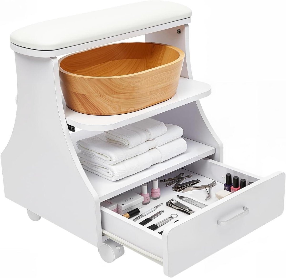 Manicure Trolley - Pedicure Wagen - Schoonheidssalon Organisatie - Drielaags Opslag - 52 x 41 x 55 cm - Wit