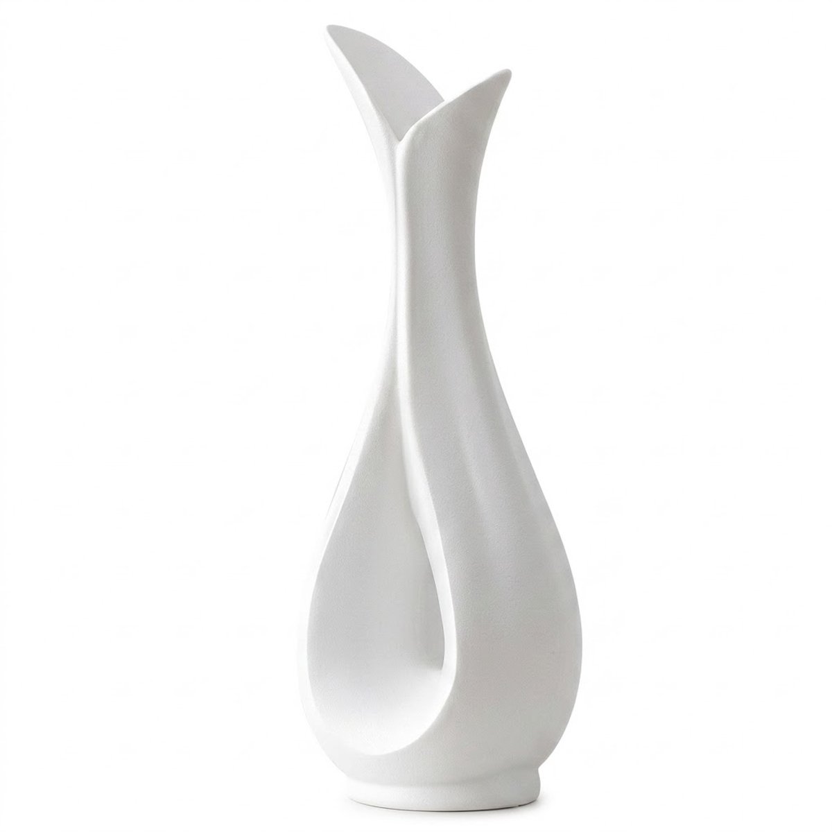 NUVEX Witte vaas kunststof met abstracte vorm – moderne bloemen vaas met opening en dubbele hals voor interieur decoratie woonkamer en tafel