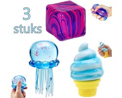 3 stuks Stressverlichtende Fidget Toys Set - Kubus, IJsje & Kwal - Knijpbare Squeeze Toys voor Kinderen & Volwassenen, Sensorisch Speelgoed voor Angst en ADHD