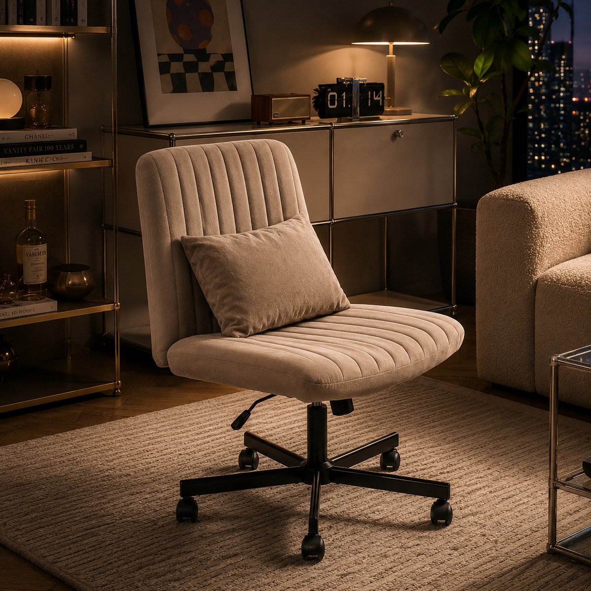 Welltin Bureaustoel met rugleuning - bureaustoelen voor volwassenen - Ergonomische bureaustoel - 360 graden draaibaar - Verstelbare rugleuning - Elastisch zitkussen - Kaki