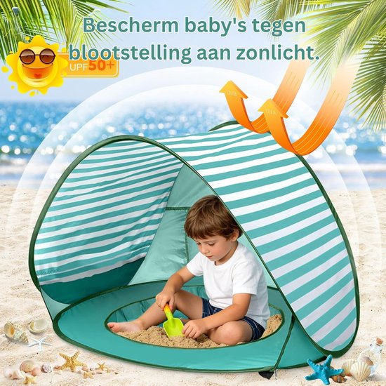 MRKK® Strandtent UV Bescherming - Strandtent Baby Pop Up - Strandtentje Extra Licht - Strandschelp - Strand Tent –Groen van Mrkk — afbeelding 2