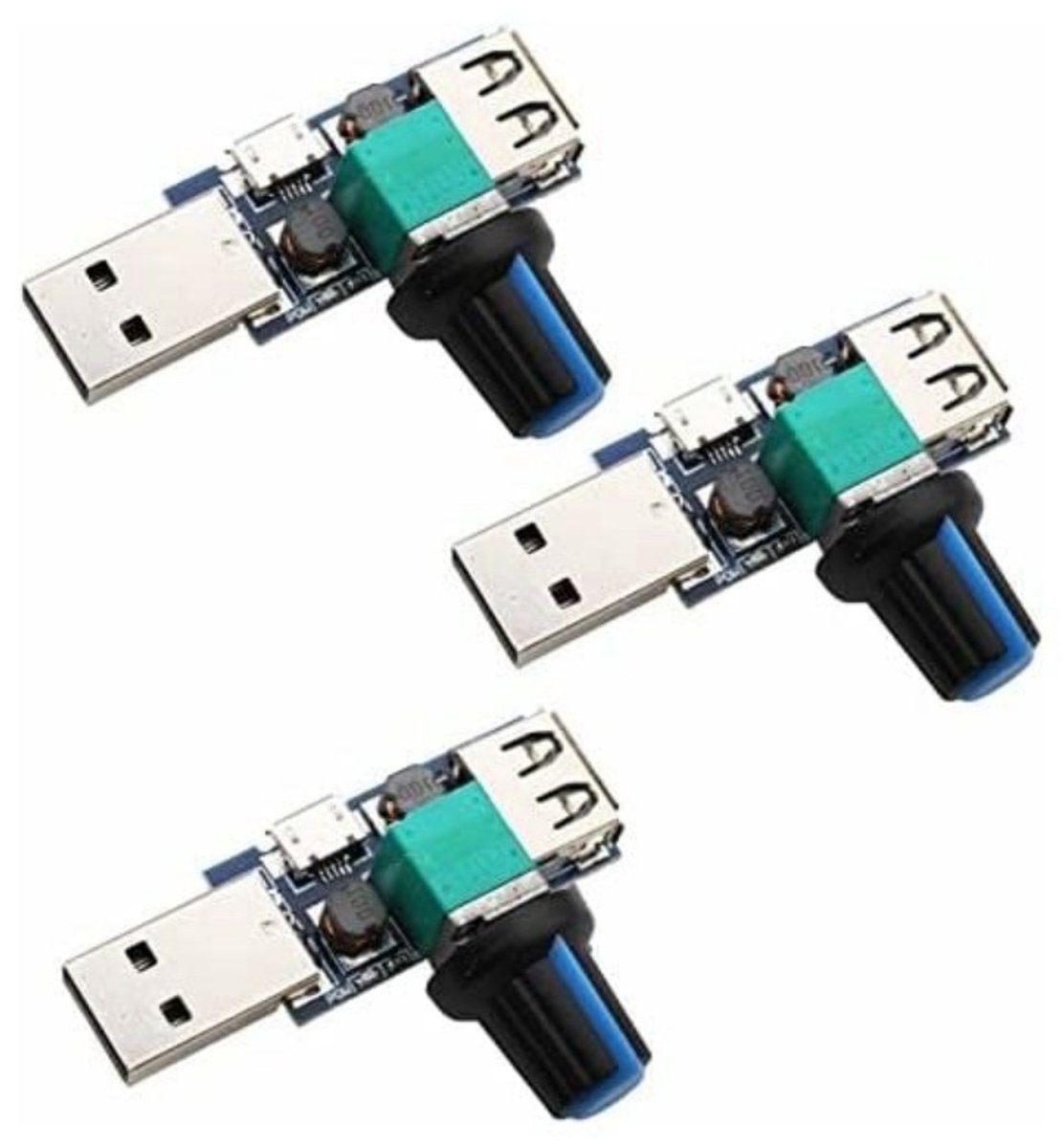 TOVBMUP USB-ventilatorsnelheidsregelaar - 5W mini-ventilatorsnelheidsregelaar - DC 5V traploze USB-ventilatorsnelheidsregelaar - DC 4-12V tot 2,5-8V snelheidsregelaar met schakelaar - 3 stuks