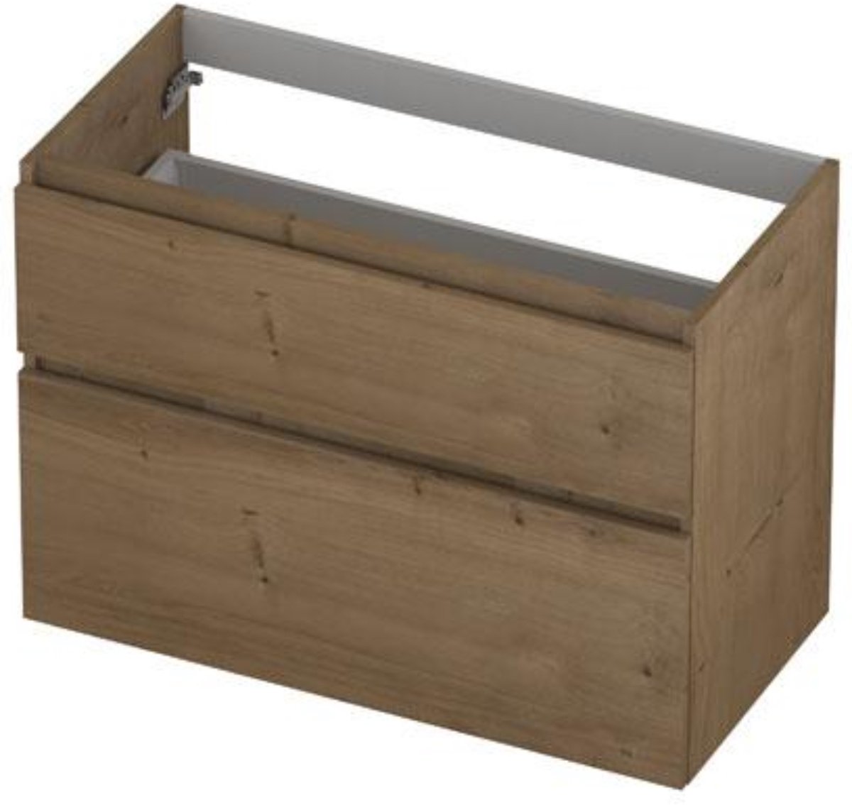 INK - Onderkast 2 Laden Greeploos Fineer Eiken met Houten Keerlijst A-symmetrisch - 900x450x650 Mm - Ash Grey Fineer