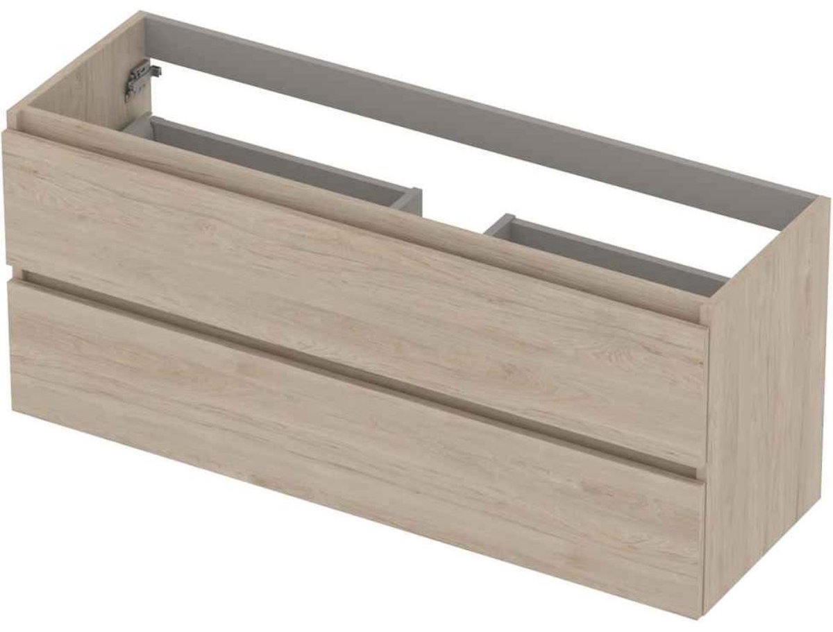 INK - Onderkast 2 Laden Greeploos met Houten Keerlijst - 1200x400x520 Mm - Ivoor Eiken