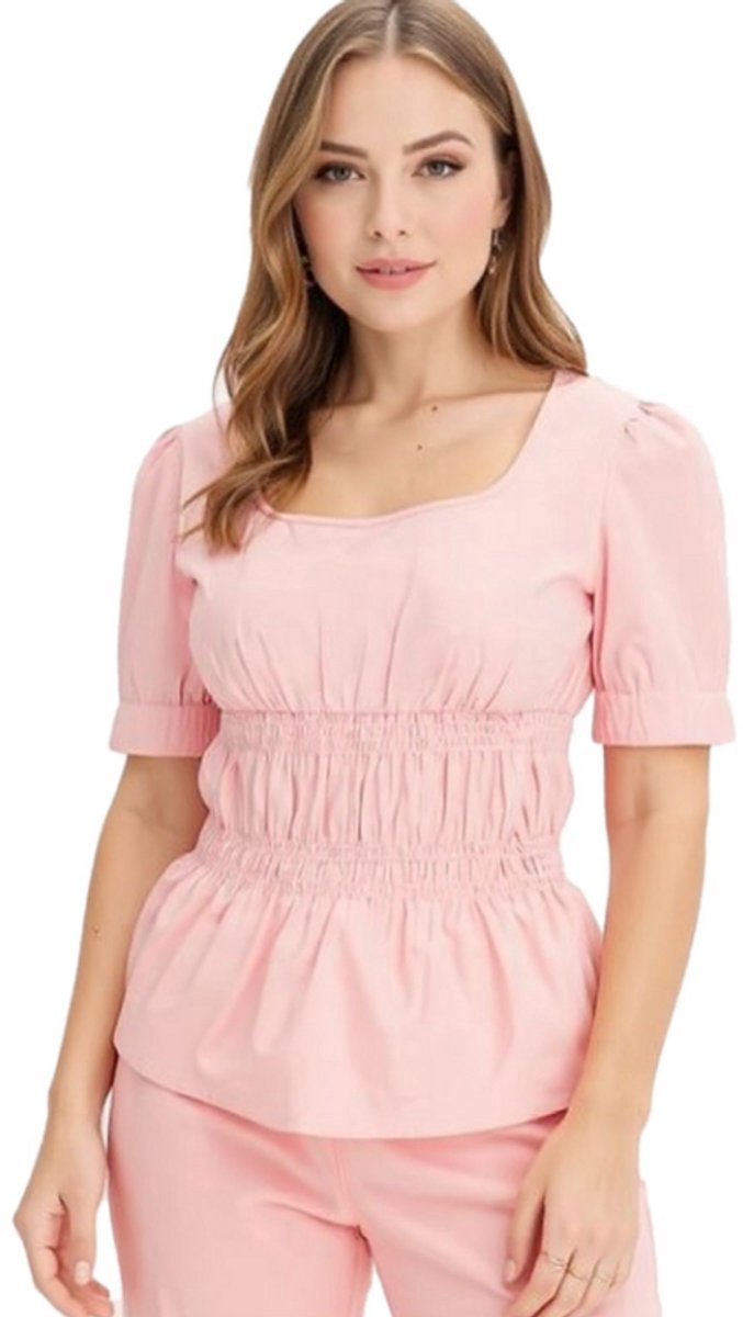 Damesblouse met pofmouwen roze zomertop