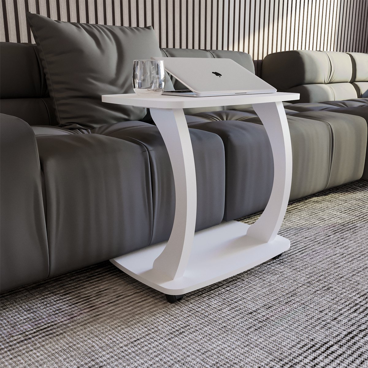 Sugodesign Arasta Bijzettafel met Wielen – Laptoptafel voor Bank – Kleine Woonkamertafel – Salontafel in Stijlvolle Wit