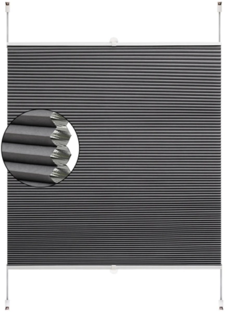 BukkitBow Verduisterend Plissé Gordijn met Honingraat - Thermisch - Zonder Boren - Grijs - 70x130cm