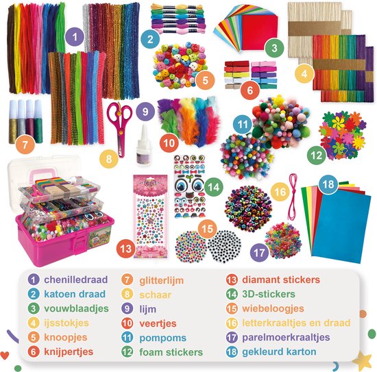 Knutselkoffer XXL BIEK20® Roze - Inclusief E-Book - Knutselpakket - Knutselen Meisjes - Creatief Speelgoed - Knutseldoos - Knutselset - Knutselen voor Kinderen