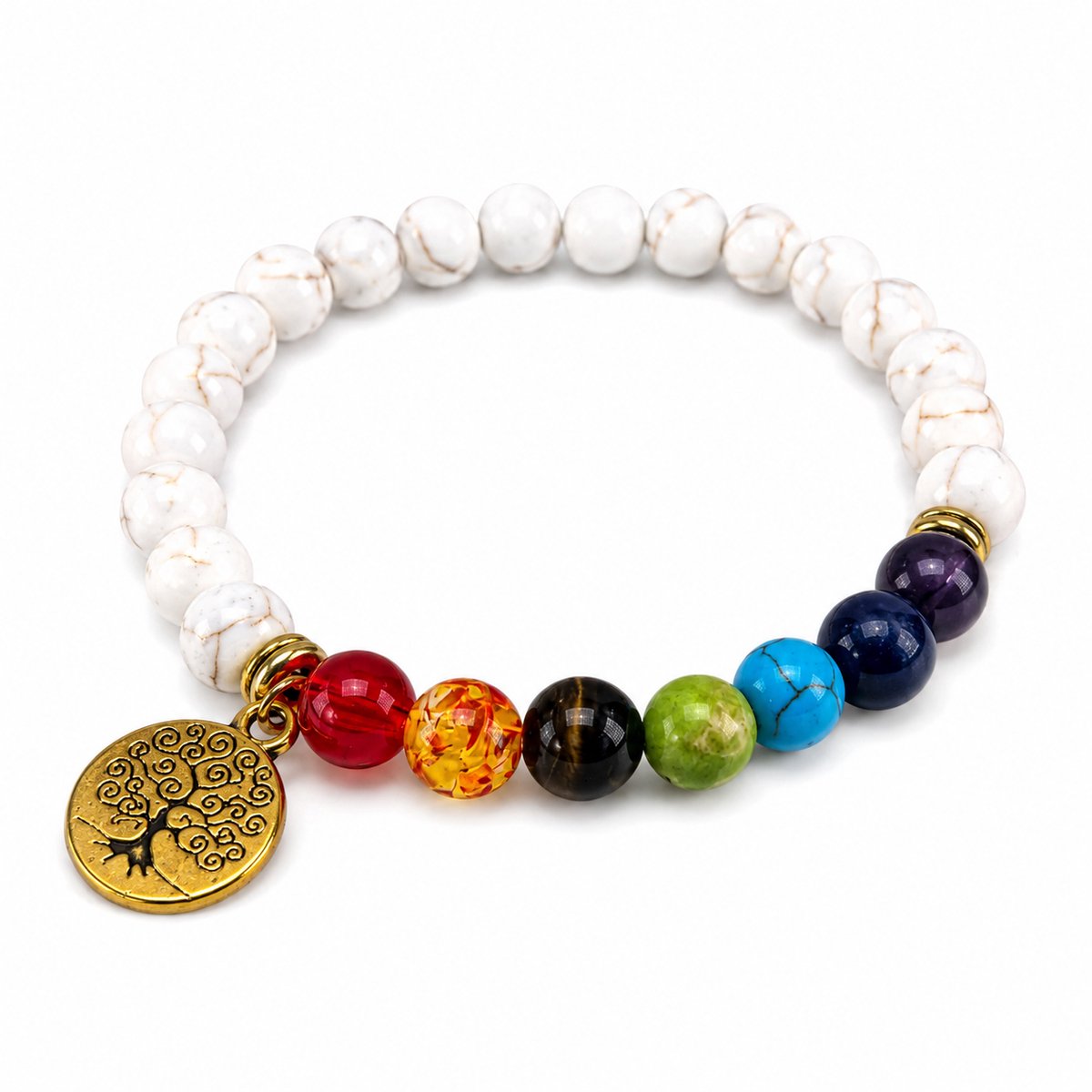 Engravia by Derya – Chakra Armband unisex – Natuursteen & Howliet – Boho Luxe Design – Cadeau voor Dames en Heren