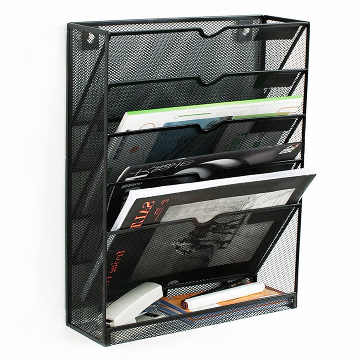 Dailygoods - Wandkrantenhouder - Documentorganizer - Ruimtebesparend - Zwart - Brochurehouder - Voor kantoor en thuis - A4 formaat