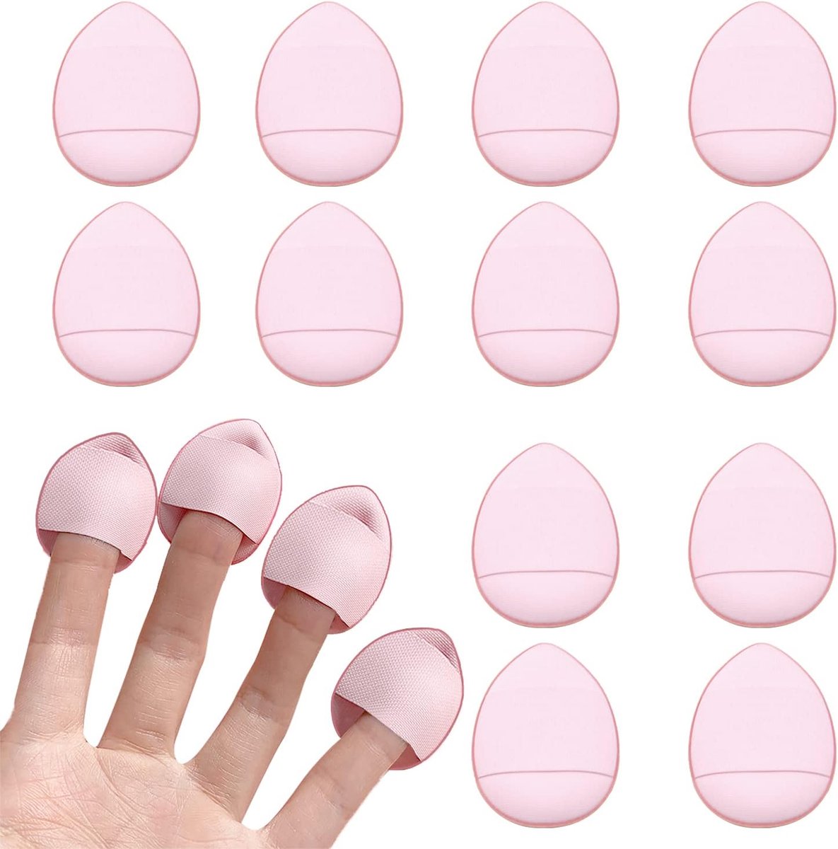 KZQ 12st Zachte Make-up Sponzen, Vinger Sponsjes voor Foundation Poeder en Concealer, Herbruikbare Cosmetische Puffs Roze