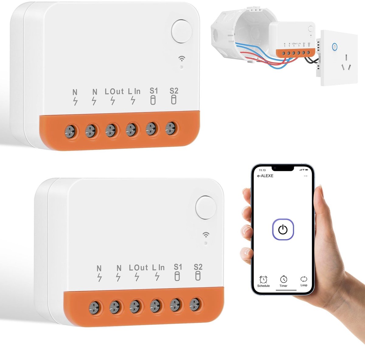 Elzusha - slimme schakelaar - 2-weg smart switch - spraakbediening - wifi-wandschakelaar - compatibel met Alexa/Google Home - 2400 W/10 A