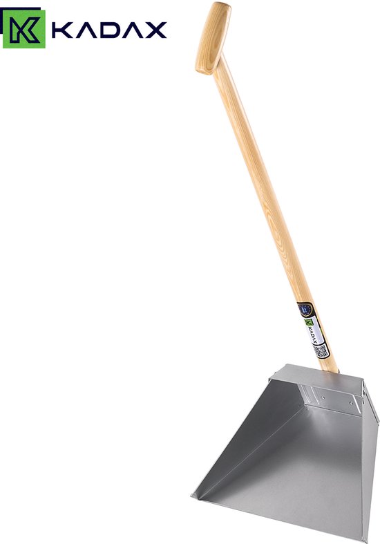KADAX veegschop met lange steel, 34 x 86 cm, schep van verzinkt plaatstaal, grote veegschop met houten steel, metalen schep voor garage, werkplaats en tuin van KADAX — afbeelding 4