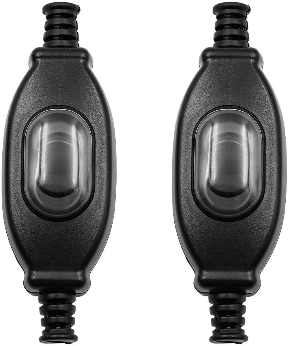 Dailygoods - Waterdichte Inline Schakelaar - 2 Stuks - Voor Lampen en Apparaten - 250V - Elektrische Schakelaar - Geschikt voor Binnen - Zwart