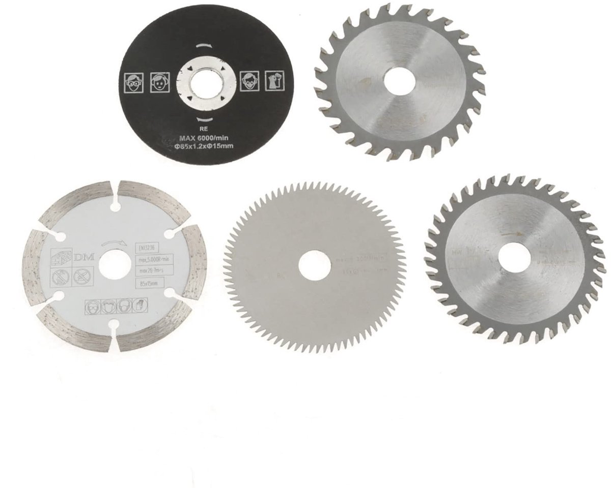 Dailygoods - Mini Cirkelzaagblad - Fijne Afwerking - Duurzaam en Schokbestendig - 85mm Buiten diameter - Geschikt voor Elektrische Zaagmachines - 5 St