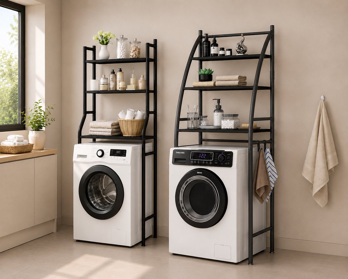 MeubelsvanJoep wasmachine ombouw rek zwart 166 x 65 x 25 cm - Wasmachine rek met opbergruimte zwart - Wasmachine rek bovenlader zwart - Wasmachine rek voorlader zwart - Toilet kast - Wc meubel - Wc kast — afbeelding 3