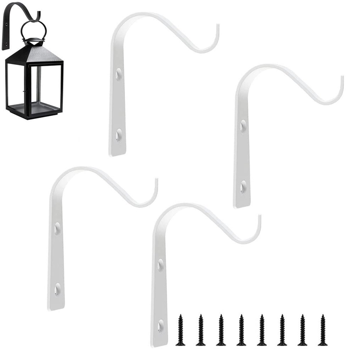 Elzusha - Haken voor Plantenmanden - Wandhaken - Zwart Metalen - Decoratieve Ophangbeugels - Geschikt voor Binnen en Buiten - 4 Stuks