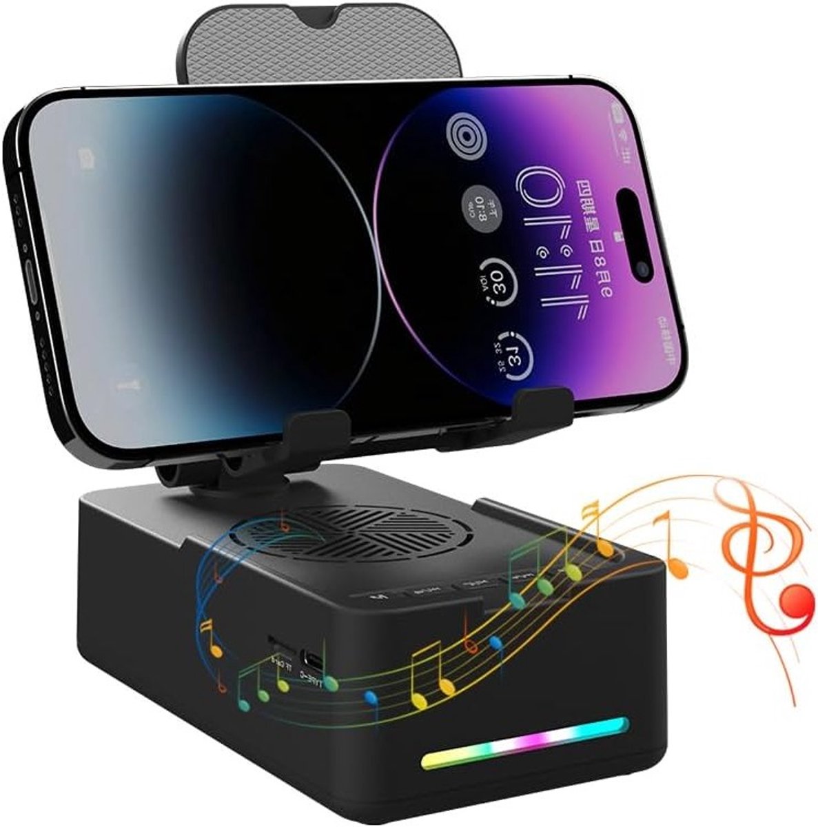 Vouwbare Telefoonstandaard met Bluetooth Speaker, Draadloze Geluidskwaliteit, LED RGB Verlichting en Antislip Basis, Perfect als Cadeau voor Mannen en Vrouwen