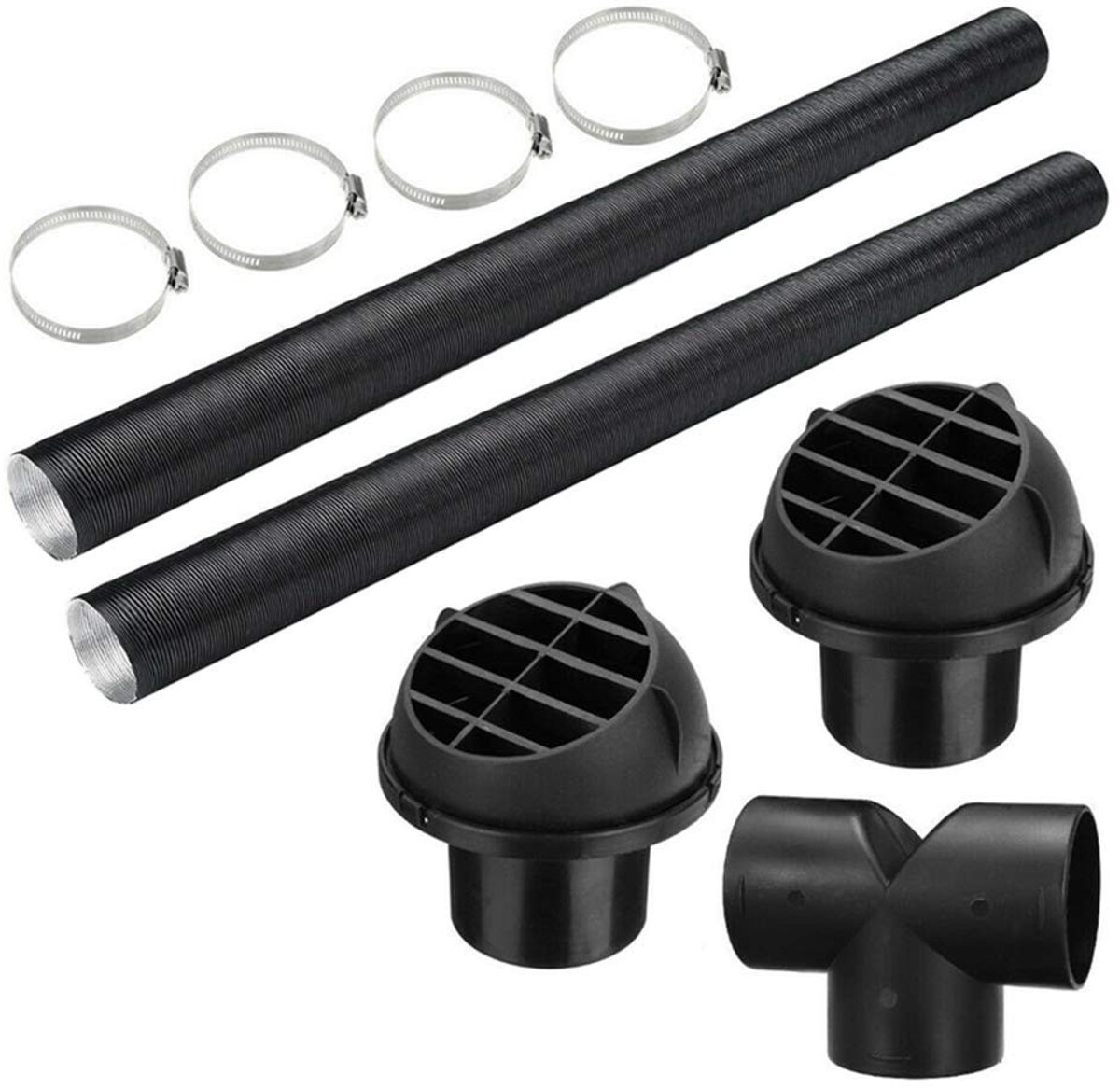Vlemico - Kachel Buis Slang - Aluminium 75mm - Hoge Temperatuur - Warm Air Outlet - Duct T Stuk - Geschikt voor Eberspacher en Webasto - Zwart