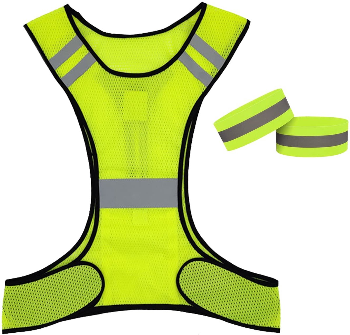 Vlemico - Reflecterend Veiligheidsvest - Veiligheidsvest voor Fietsen - Fluorescerend Geel - Verstelbare Tailleomvang - Inclusief Reflecterende Arm...