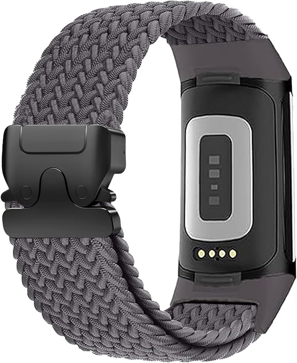 Nylon Gevlochten Armband Geschikt voor Fitbit Charge 5/6 - Elastische Band met Parachute Gesp voor Dames en Heren