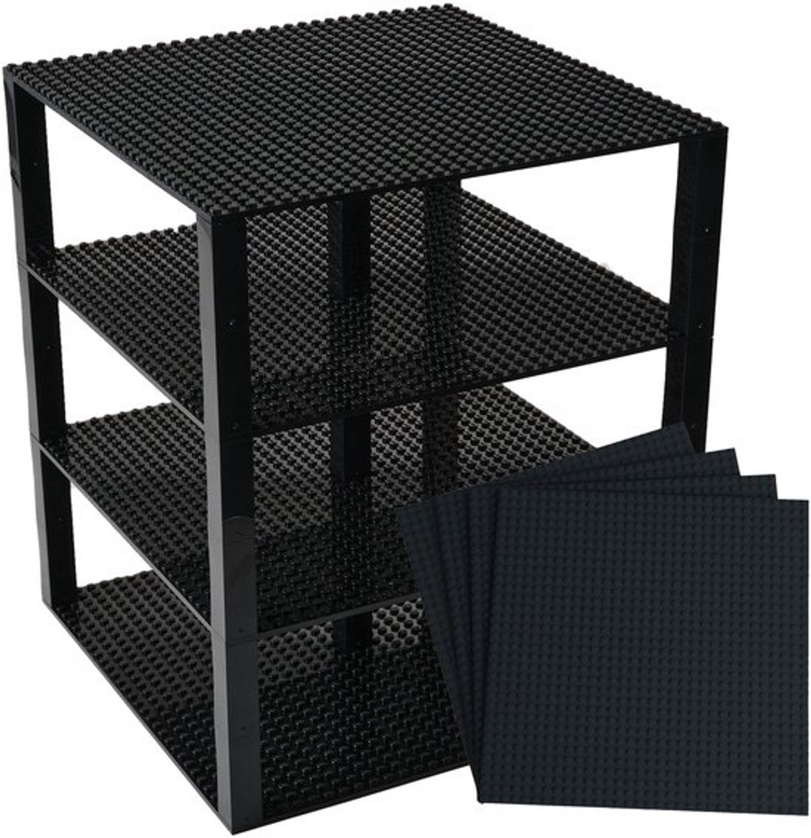 Bouwplaten - 100% compatibel met alle merken - 4 stapelbare platen 25,5 x 25,5 cm - Zwart