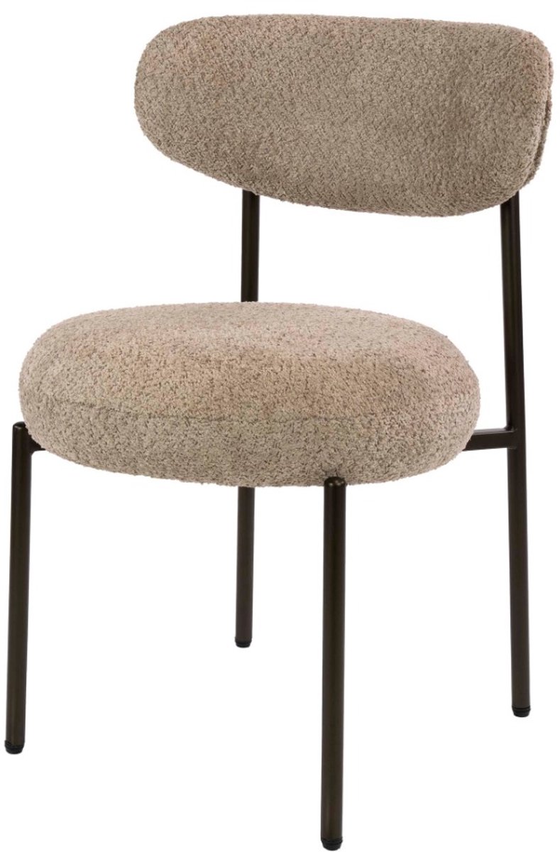 AnLi Style Stoel Round bouclé zand - set van 2 Bruin