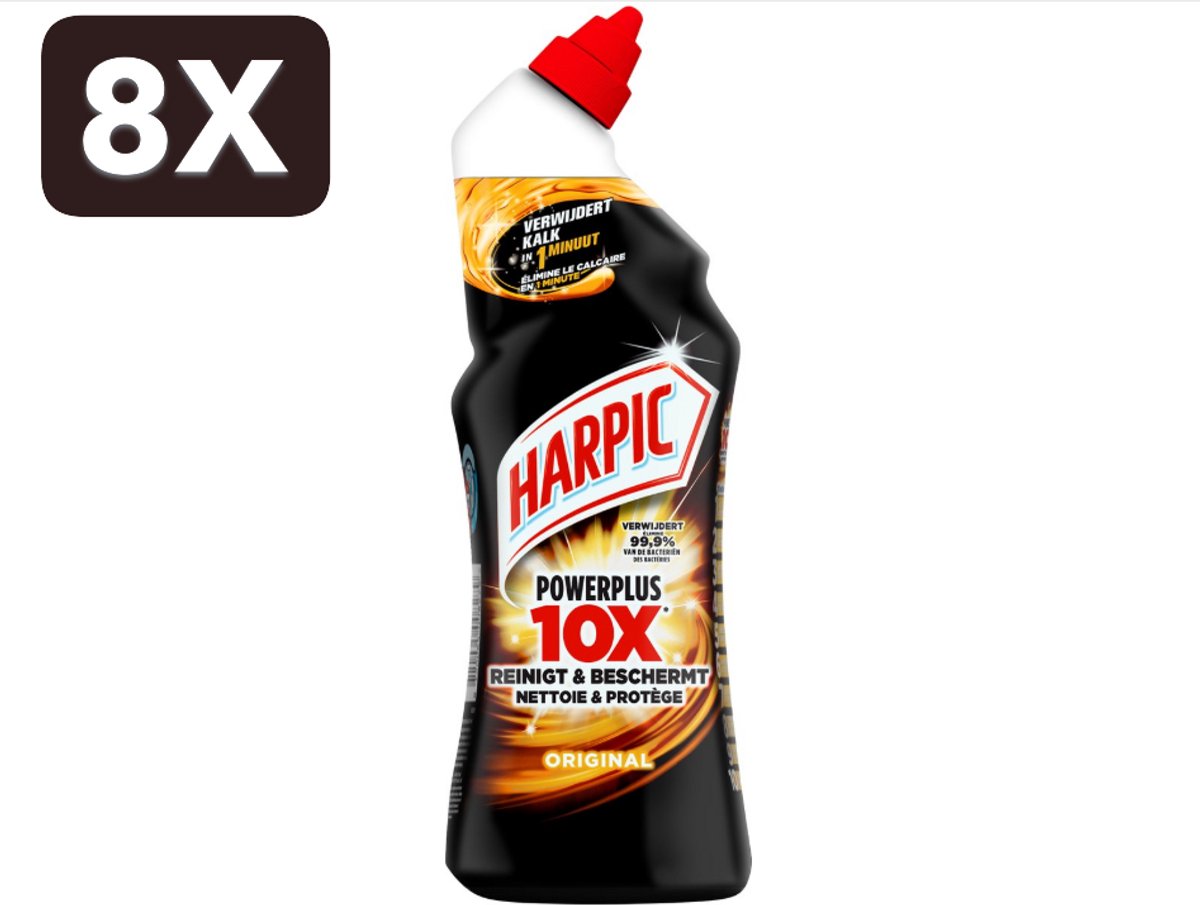 8 x Harpic Power Plus Toiletreiniger Gel Citrus 750 ml | Sterke WC-reiniger met Intense Citroengeur | Verwijdert Kalk, Vlekken & Bacteriën