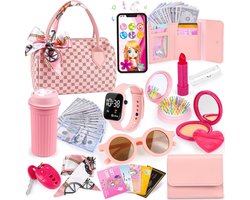 31-delige Nagemaakte Prinsessen Speelset voor Meisjes, Rollenspeelgoed met Handtas, Telefoon, Horloge en Make-up Accessoires, Complete Verkleedset met Koffer, Educatief Pretend Play Speelgoed voor Kinderen van 3-8 Jaar