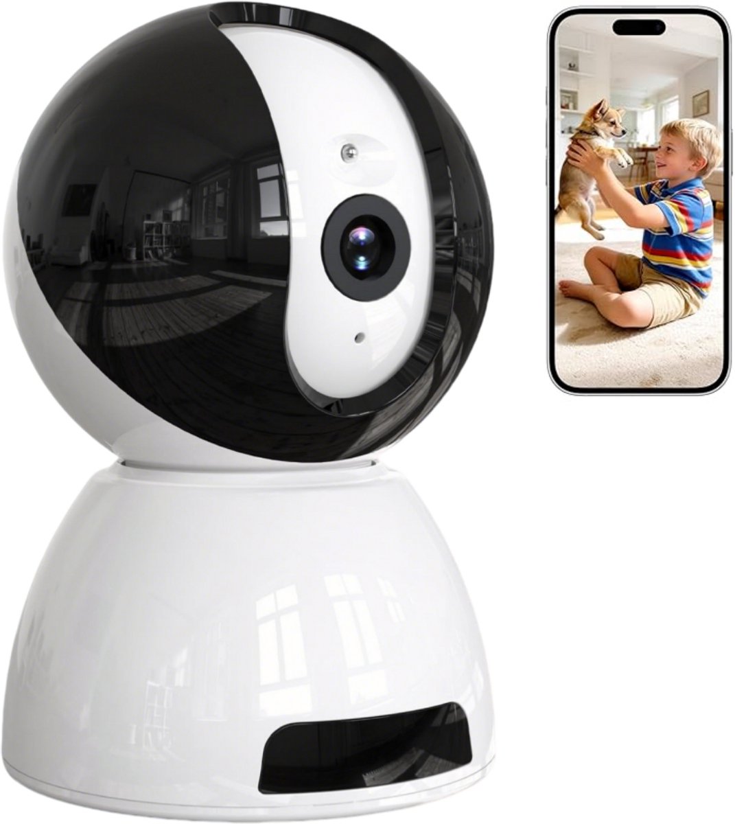 Beveiligingscamera Binnen - 6MP Pan & Tilt - Indoor Cam - Binnencamera - Huisdiercamera - Nachtzicht - Bewegings- en geluidsdetectie - Tweerichtingsaudio - Beveiligingscamera Met WiFi en App – Wit