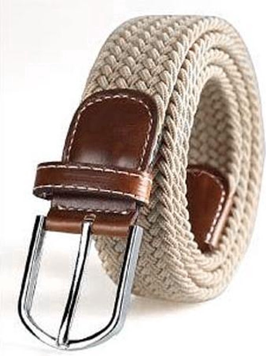 Okado Gevlochten Riem Elastisch Camel 105 cm – Rekbare Broekriem Zonder Gaatjes – Unisex Riem met PU Leren Details