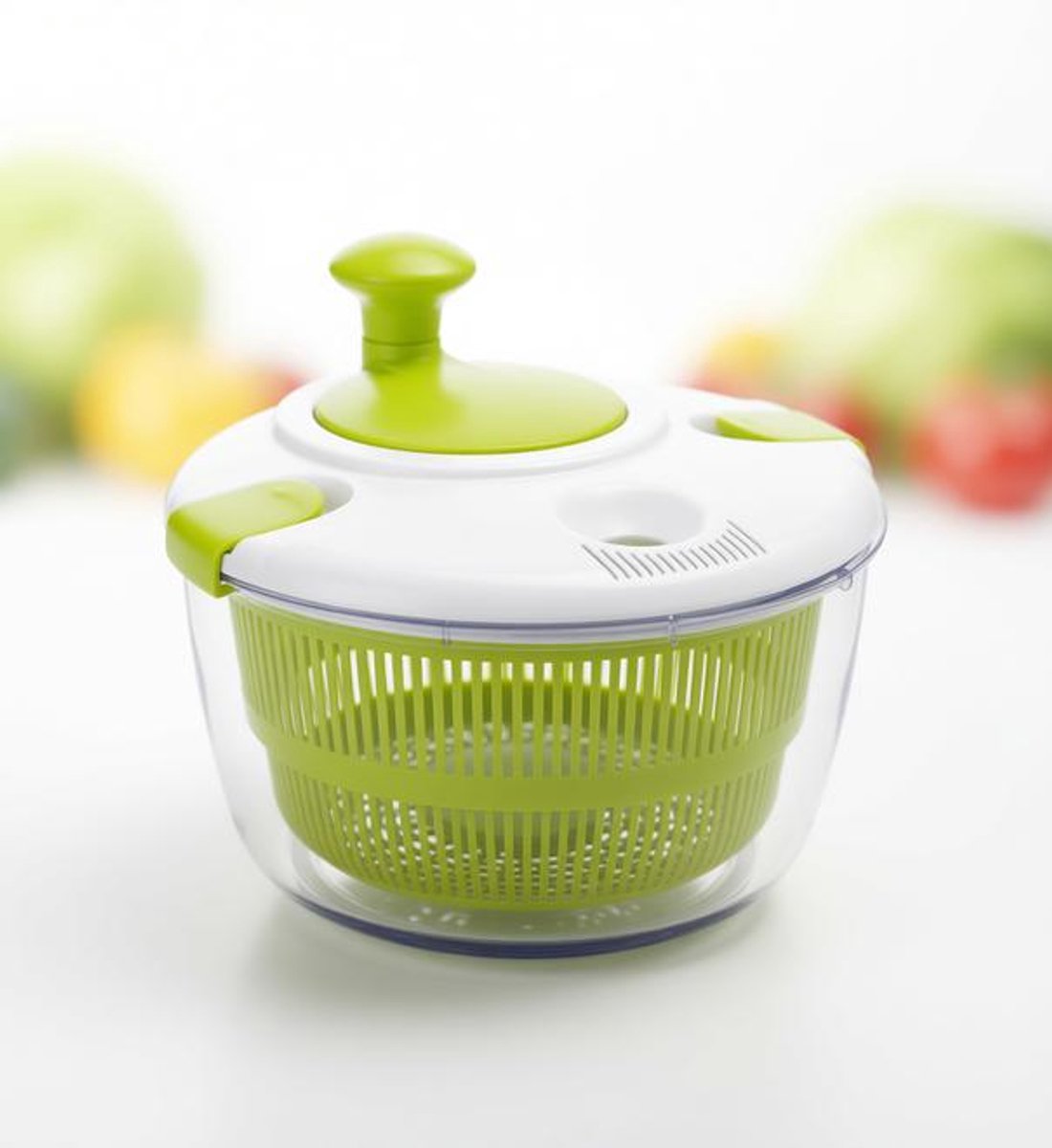 ElleMooi Saladespinner met Dressingfunctie - BPA-Vrij Kunststof - 25 cm - Wit/Groen