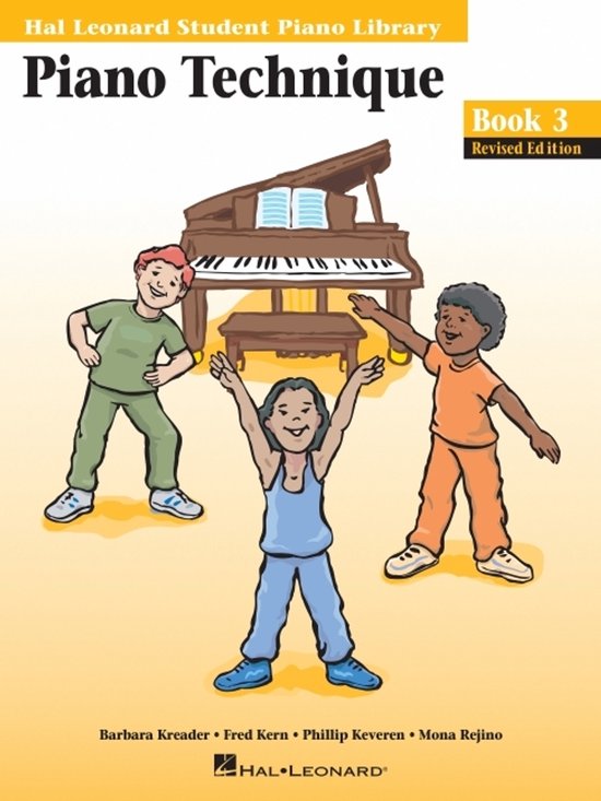Titre 'Piano Technique Book 3' avec trois enfants souriants devant un piano.