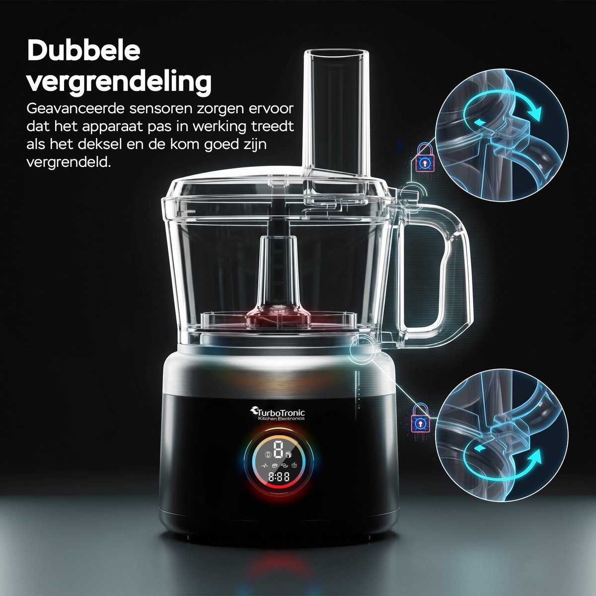 TurboTronic FP700 Foodprocessor - Keukenmachine - 1.2 Liter - Keukenrobot - 1900W - Zwart thumbnail 3
