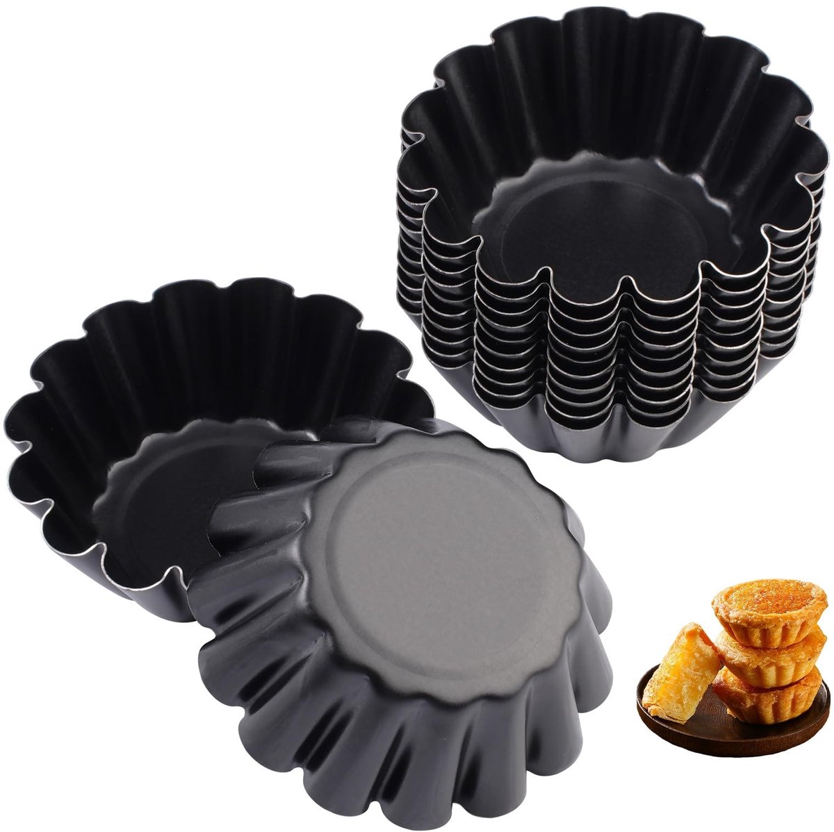 Dailygoods- Tartelette Vormen 12 Stuks - Mini Taartvormen 6,35 cm - Herbruikbare Taartvorm - Antiaanbaklaag - Duurzaam Koolstofstaal - Gelijkmatige Verwarming - Bakvormpjes