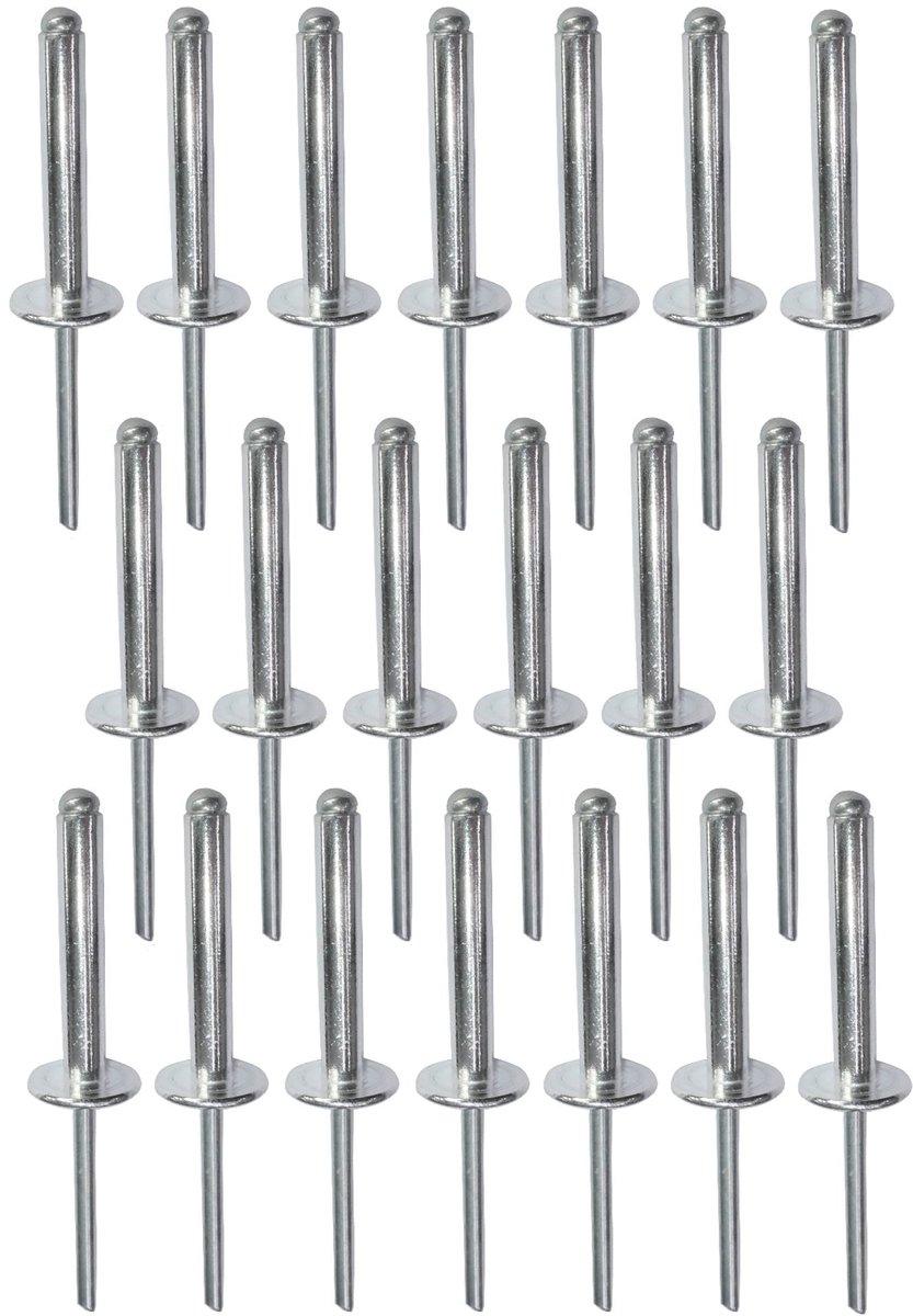 Dailygoods- Blindklinknagels set van 20 - Ø 5 mm - Klinklengte 30 mm - Brede flens 14 mm - Aluminium/staal - Onverwijderbare bevestiging - Klinknagels