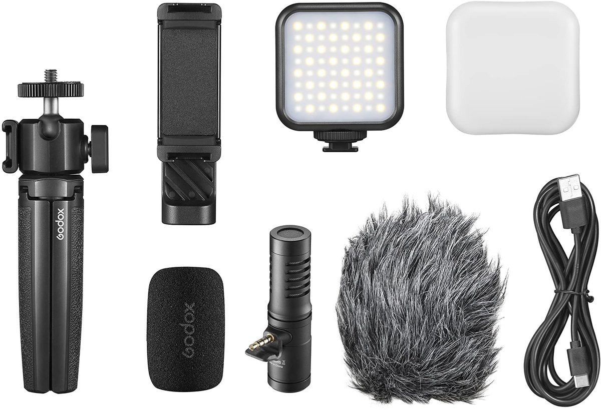 Dailygoods- Vlogging Kit Eenvoudig en Geniaal - Mobiele Apparaten - LED Verlichting - Ingebouwde Lithiumbatterij - 1800mAh - Temperatuurbereik 3200K/6500K - Videokit