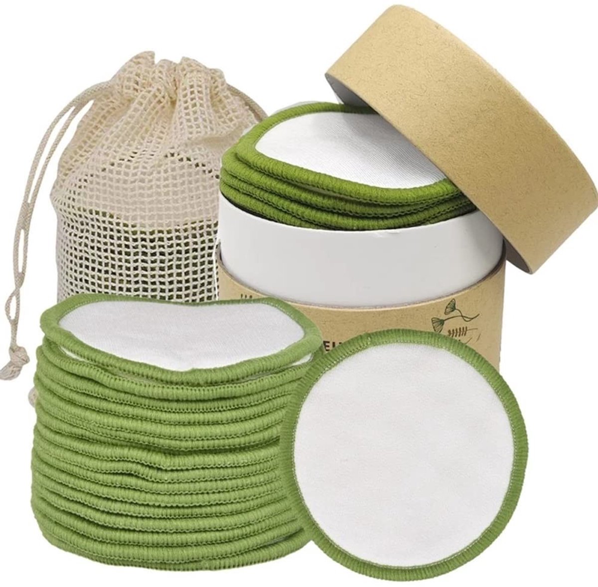 Dailygoods- Make-up Verwijderingspads Herbruikbaar - Bamboe/Katoen - 20 Stuks - Katoenen Waszak - Opbergdoos - 8,5 cm Diameter - Reinigingspads