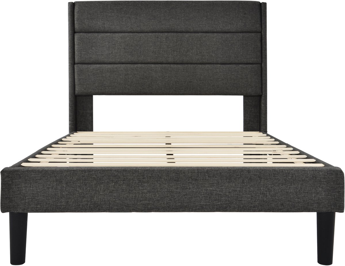 Donkergrijs linnen houten eenpersoonsbed voor slaapkamer en gastenkamer 209×96×111CM