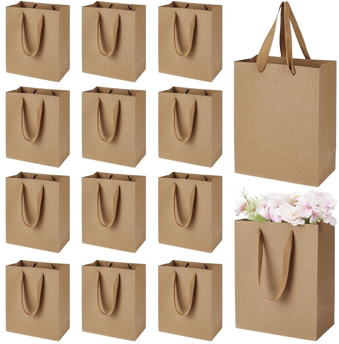 SOUQONE - Kraftpapier zakken - Handige handvatten - Kameel kleur - Voor winkelen en feestjes - Set van 20 stuks - 18 x 10 x 23 cm